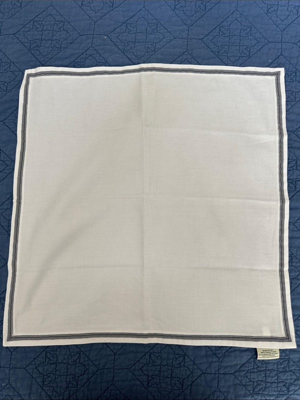Vintage Pottery Barn White Napkin set with Navy Trim 20x 20
